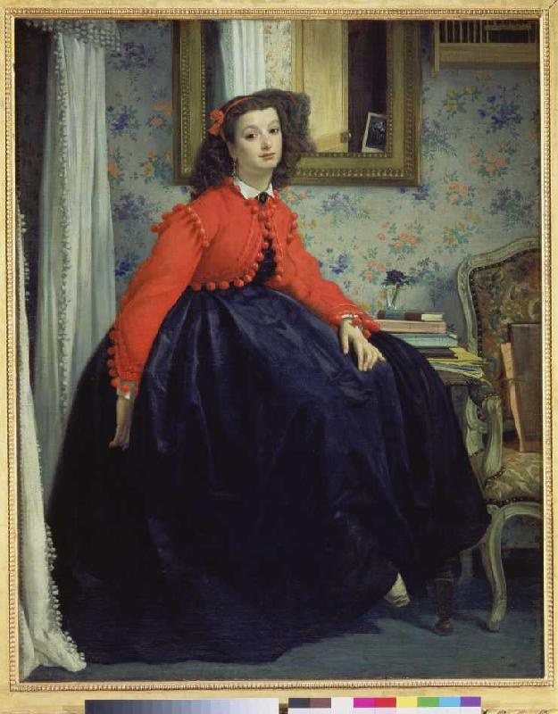 Junge Frau in roter Weste from James Jacques Tissot