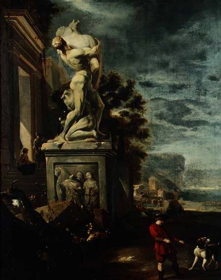 Sea port with figures by a classical statue from Jan Baptist Weenix