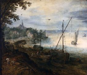 J.Brueghel d.Ä./ Flußlandsch.Holzhacker