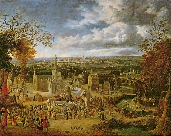 A Fete and View of a City (oil on copper) from Jan Griffier