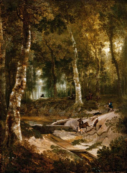 Forest landscape with stag hunt from Jan Hackaert