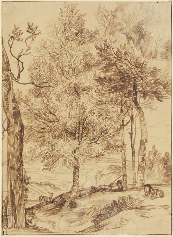 Ein Schäfer auf einem Hügel unter Bäumen liegend from Jan Lievens