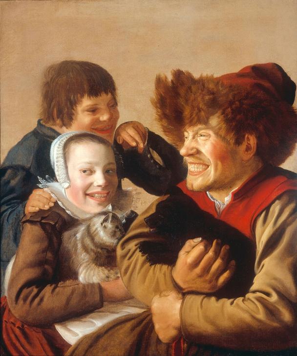 A Grinning Boy in a Fur Hat Holding a Dog, a Girl with a Ca from Jan Miense Molenaer