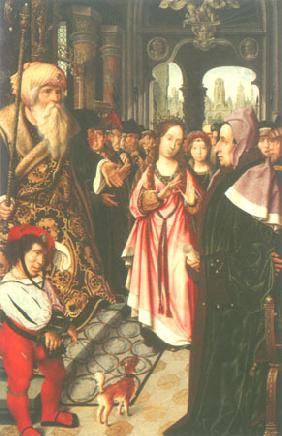 Die Disputation der hl. Katharina (Linker Flügel eines Triptychons)