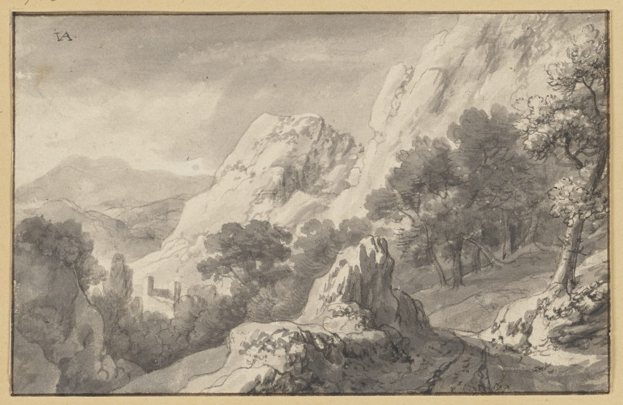 Bergige Landschaft, vorne in der Mitte eine Felspartie from Jan van Aken