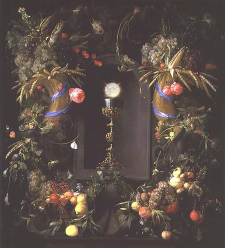 Communion cup and host, encircled with a garland of fruit from Jan van Dalen