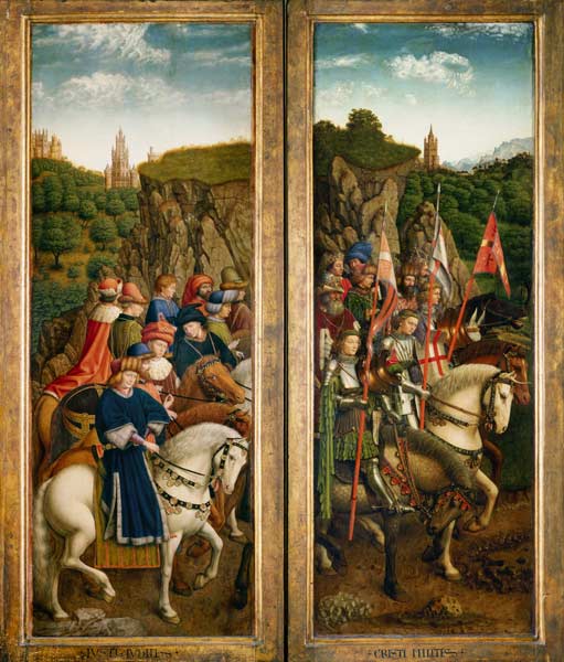 Genter Altar - Die gerechten Richter (links) und die Streiter Cristi (rechts) from Jan van Eyck