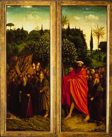 Genter Altar - Eremiten (rechts) und Christophorus mit den Pilgern (links) from Jan van Eyck
