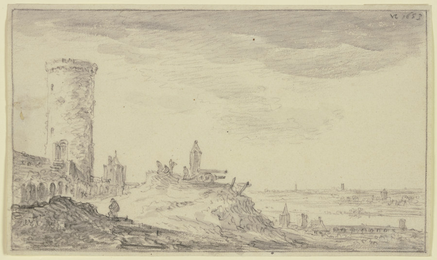 Befestigung, bei einem Kundeturm zwei Kanonen und ein Schilderhaus from Jan van Goyen