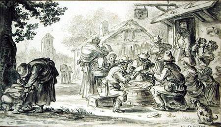A Farmers' Card Game in front of the Inn, 1624 (pencil, pen and ink and brush on from Jan van Goyen