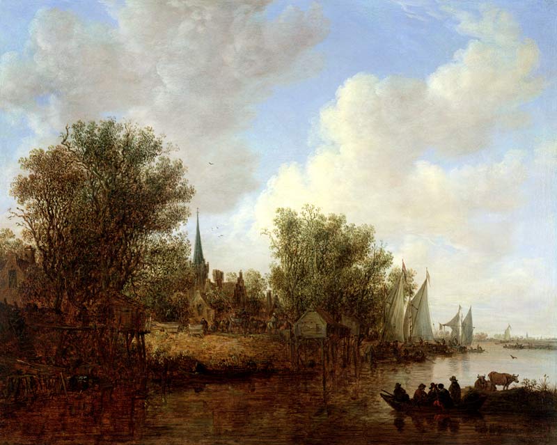 River scene with a View of Overschie from Jan van Goyen