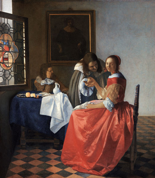Weintrinkendes Mädchen mit zwei Kavalieren from Jan Vermeer van Delft