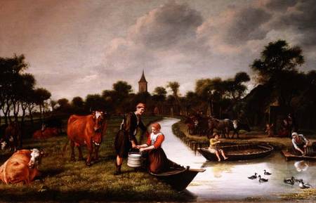 River Landscape with a couple carrying a milk churn from Jan Victors