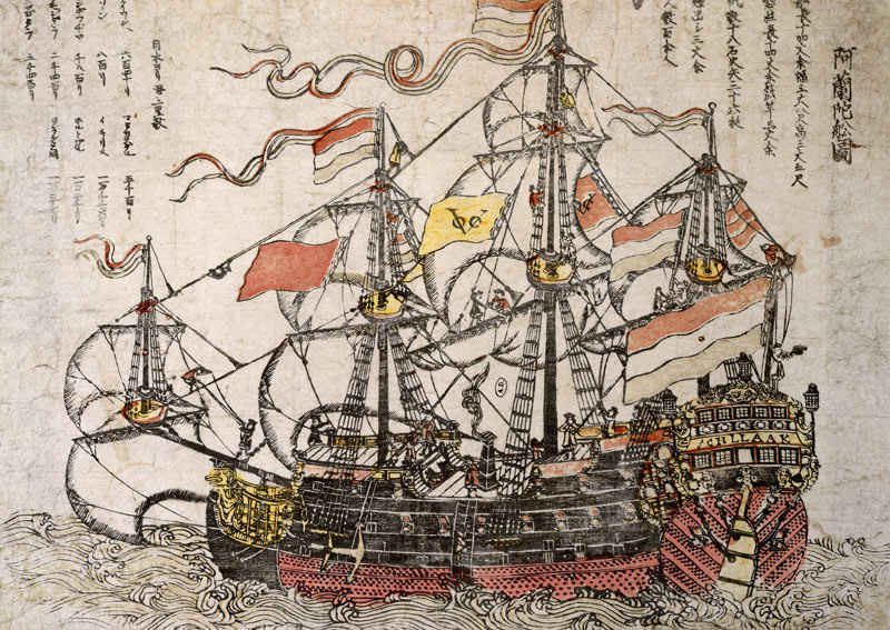 A Dutch Ship (colour woodblock print) from Japanese School