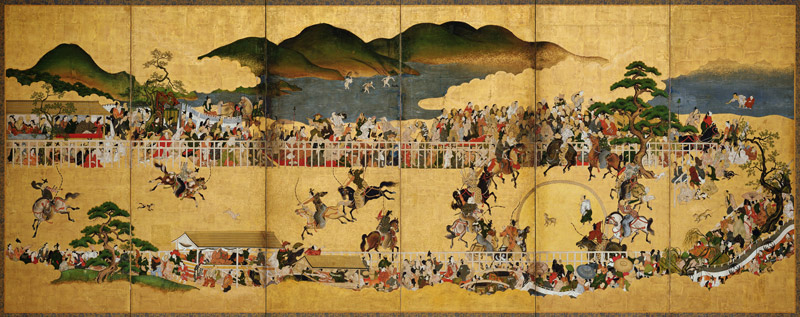 Six-fold Screen Depicting a Dog Chasing Contest, Japanese, 1624-43 from Japanese School