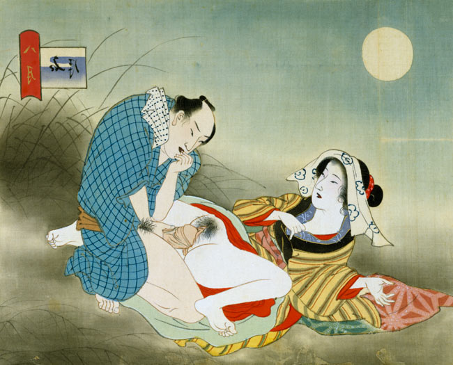 Couple Making Love in the Moonlight (w/c on silk) from Japanese School