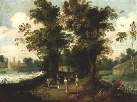 Young men playing a ball game while one blows up a bladder from Jasper van der Lamen