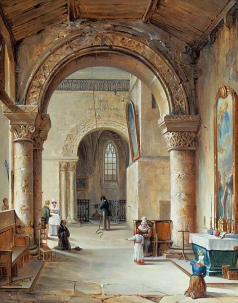 Interior of a Church in Normandy, 1832 (oil on canvas) from Jean-Baptiste Messager