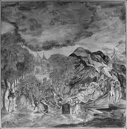 People filing past Marat''s corpse near the grotto of Les Cordeliers, 1793 (pencil & w/c on paper) from Jean Antoine Laurent