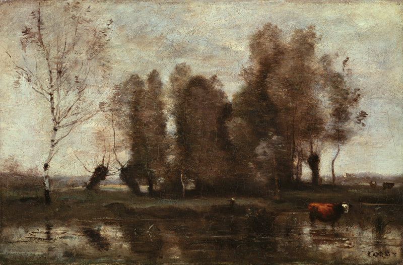 Baumgruppe an einem Fluss-Ufer from Jean-Babtiste-Camille Corot