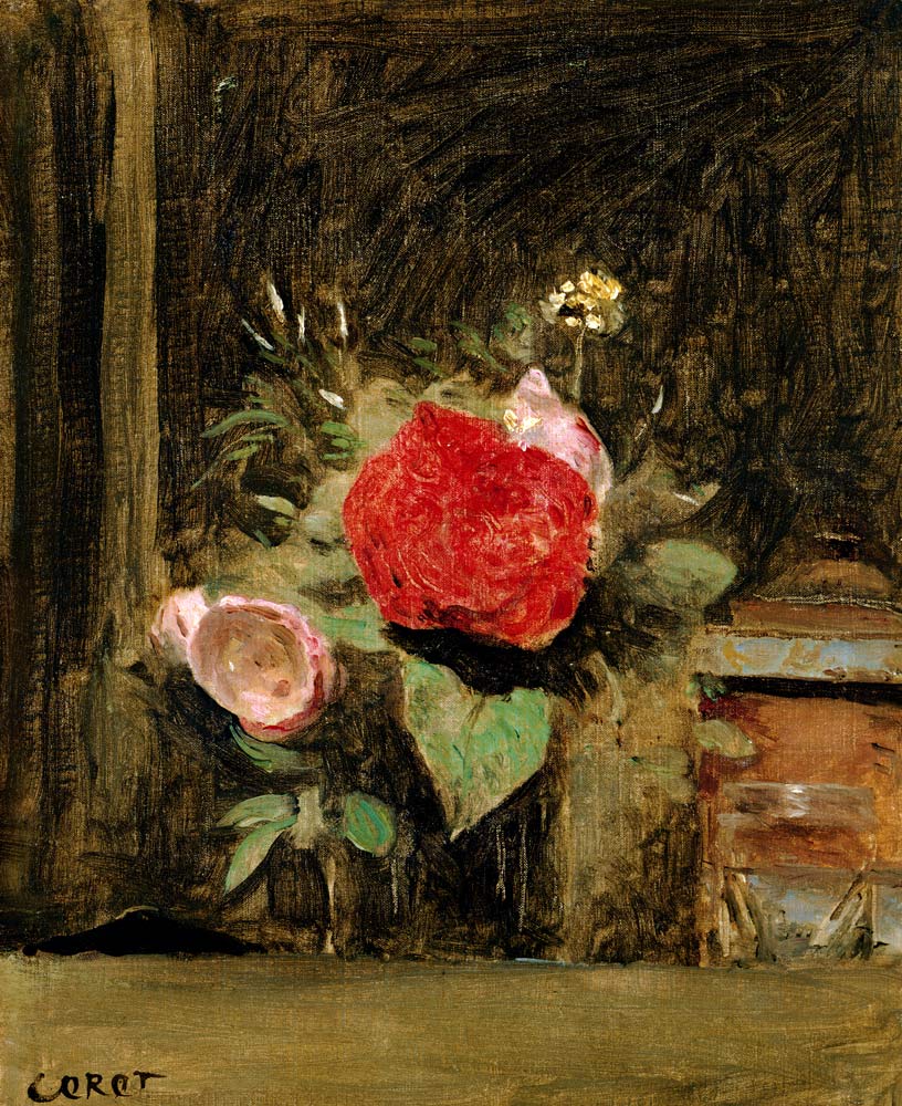 Bouquet of Flowers in a Glass beside a Tobacco Pot from Jean-Babtiste-Camille Corot