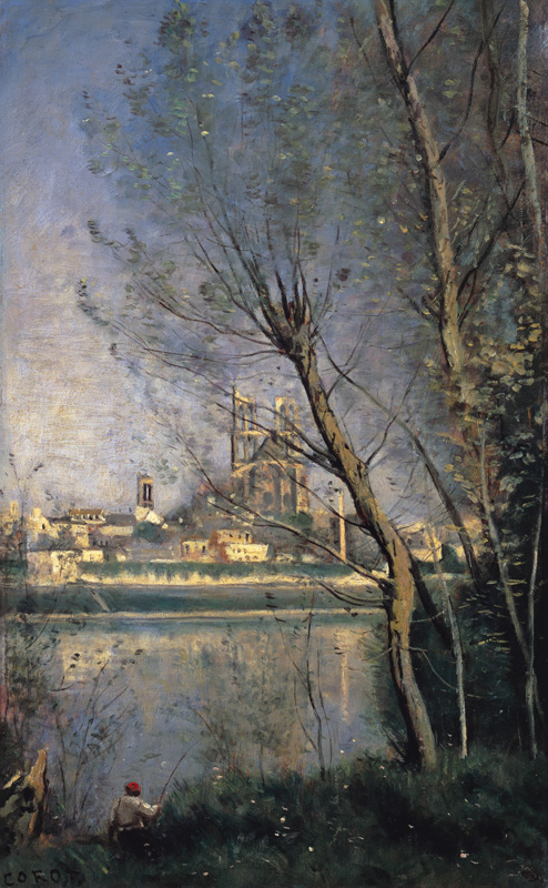 C.Corot, Cathedral in Mantes / painting from Jean-Babtiste-Camille Corot