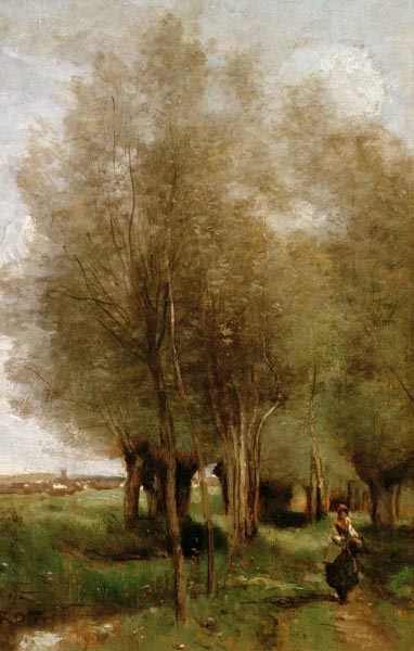 Corot / Peasant woman in field / Oil from Jean-Babtiste-Camille Corot