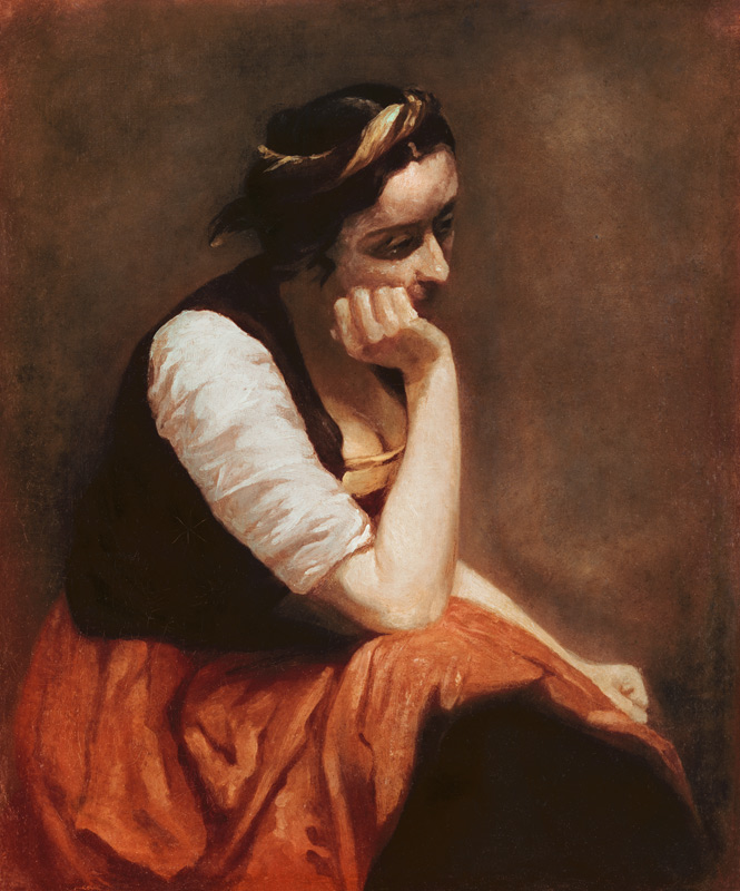 Musing Girl from Jean-Babtiste-Camille Corot