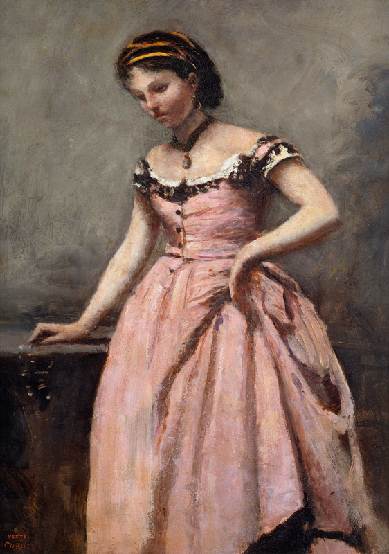 Corot / Young woman in pink dress from Jean-Babtiste-Camille Corot
