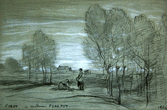 Landscape, 1864 (black & white chalks on paper) from Jean-Babtiste-Camille Corot