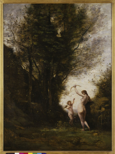 Nymph playing with a Cherub from Jean-Babtiste-Camille Corot