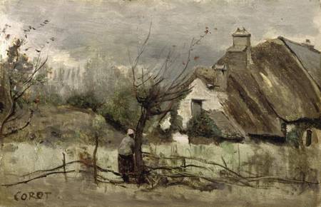 Thatched cottage in Picardie from Jean-Babtiste-Camille Corot