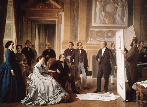Louis Visconti (1791-) Presenting the New Plans for the Louvre to Napoleon III (1808-73) from Jean Baptiste Ange Tissier
