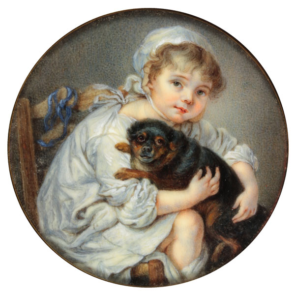 Kleines Mädchen mit Hund (Emaille) from Jean Baptiste Greuze