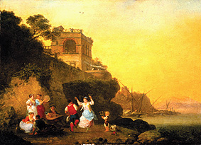 Tarantella tanzendes Landvolk an der Küste bei Marechiaro. from Jean-Baptiste Hilaire