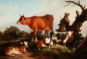 Pastoral scene with a cowherd