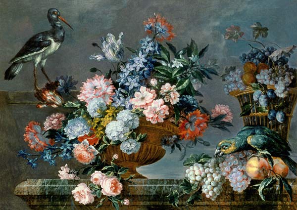 A Still Life of Fruit and Flowers with Birds from Jean Baptiste Monnoyer