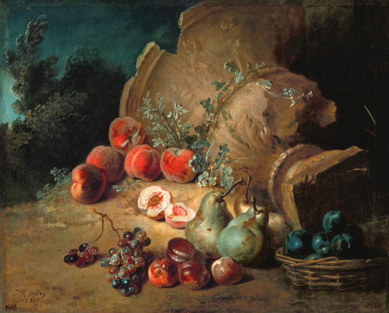 Obststillleben neben einer gestürzten Steingutvase from Jean Baptiste Oudry