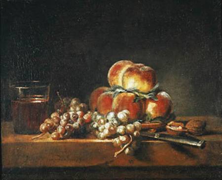 Still Life of Peaches, Nuts, Grapes and a Glass of Wine from Jean-Baptiste Siméon Chardin