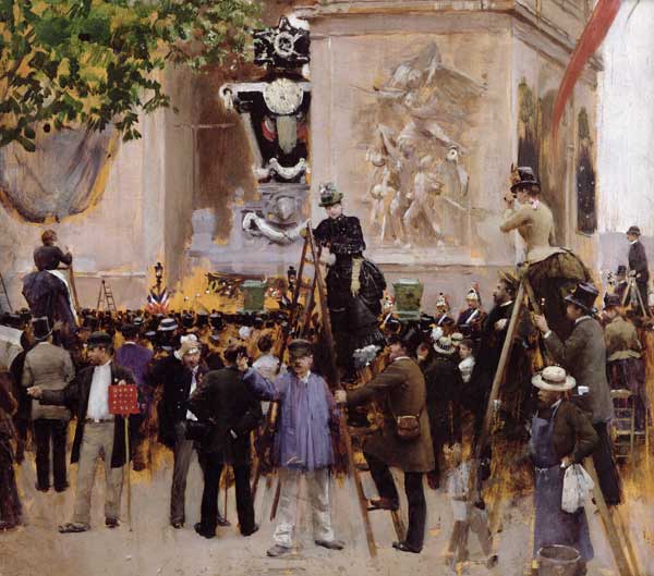 The Funeral of Victor Hugo (1802-85) at the Arc de Triomphe, 1885 (oil on panel) from Jean Beraud