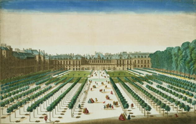 View and Perspective of the Palais Royal from the Garden Side, engraved by Antoine Aveline (1691-174 from Jean Chaufourier