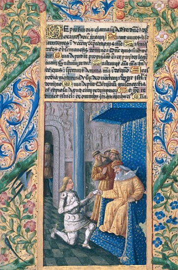 Ms Lat. Q.v.I.126 f.58v David sending Uriah to his death, from the ''Book of Hours of Louis d''Orlea from Jean Colombe