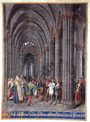 St. Veran exorcising the possessed in the north aisle of the Cathedral of Notre-Dame de Paris, 1452- from Jean Fouquet