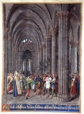 St. Veran exorcising the possessed in the north aisle of the Cathedral of Notre-Dame de Paris, 1452-