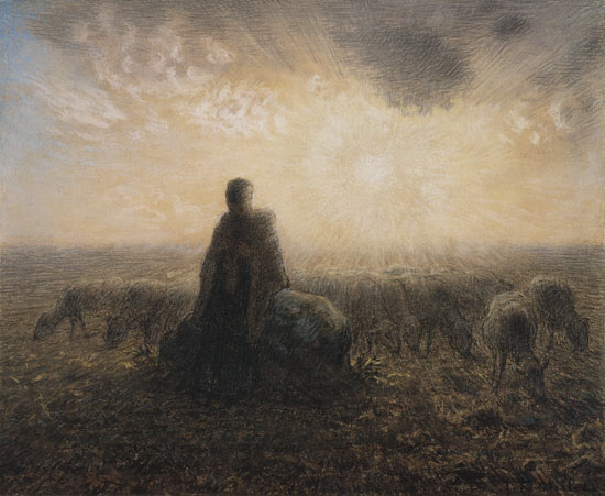 Schäferin und Herde an Sonnenuntergang from Jean-François Millet