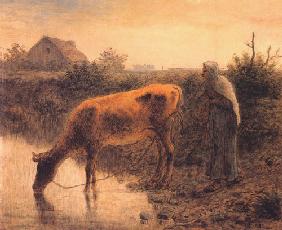 Bäuerin mit einer Kuh