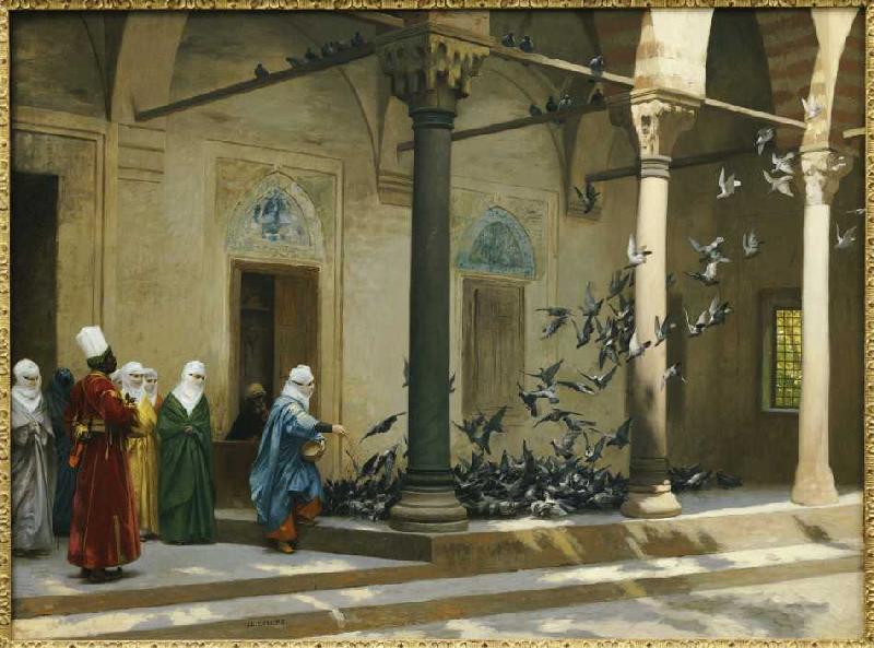 Haremsdamen beim Tauben füttern. from Jean-Léon Gérome