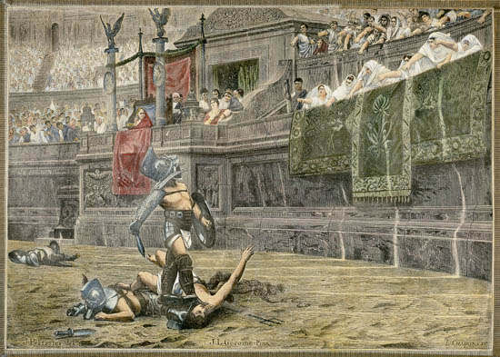 Todesurteil für einen unterlegenen Gladiator durch den nach unten gerichteten Daumen from Jean-Léon Gérome