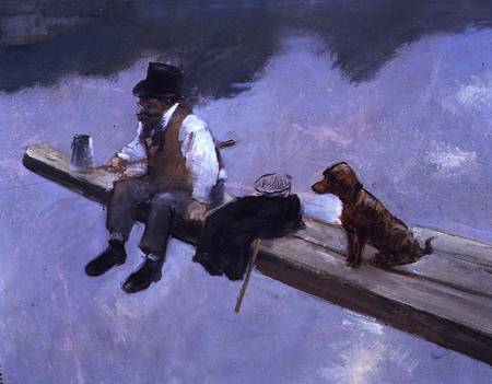 The Fisherman, detail of a man fishing from Jean Louis Forain