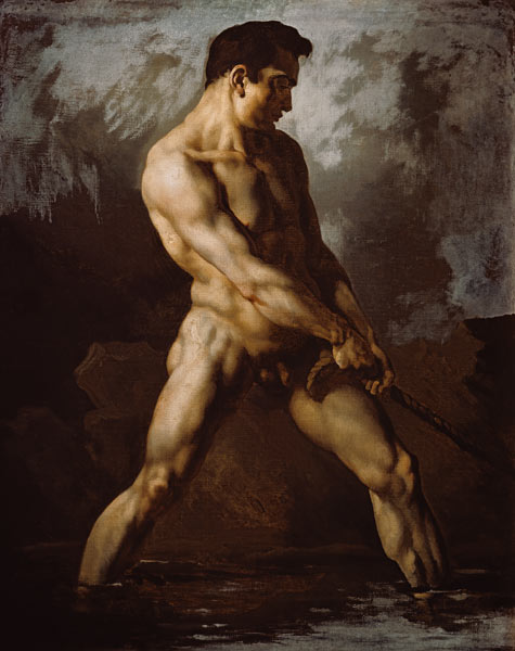Aktstudie eines seilziehenden Mannes. from Jean Louis Théodore Géricault